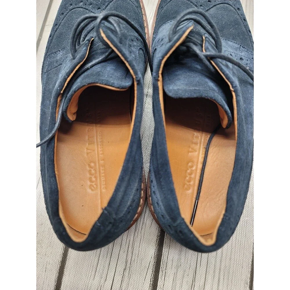 ECCO Vitrus Mens 7 US Navy Blue Suede Leather Wingtip Tie Oxford Brogues Shoes